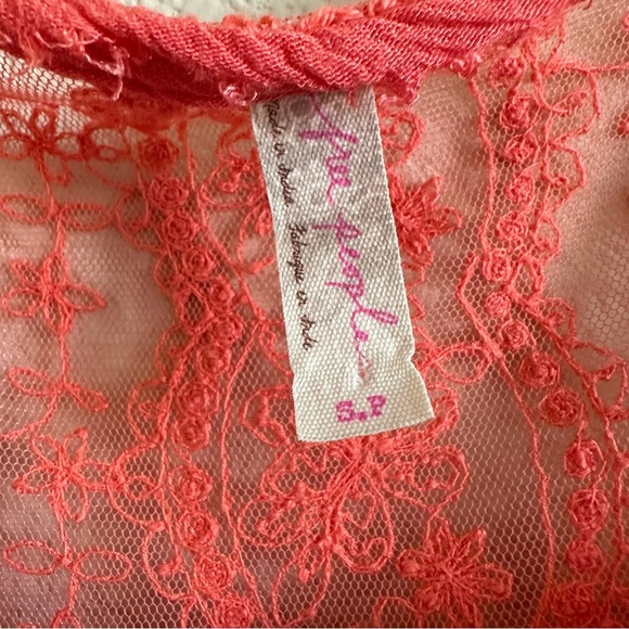 Free People Sunbeam Gauze Lace Tiered Dress Coral Size Small - Picture 14 of 15